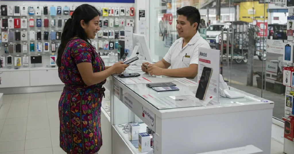 Persona Comprando telefono en una agencia
