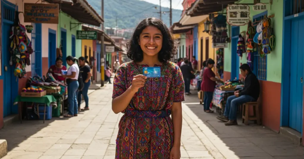 Una persona feliz con una tarjeta de credito