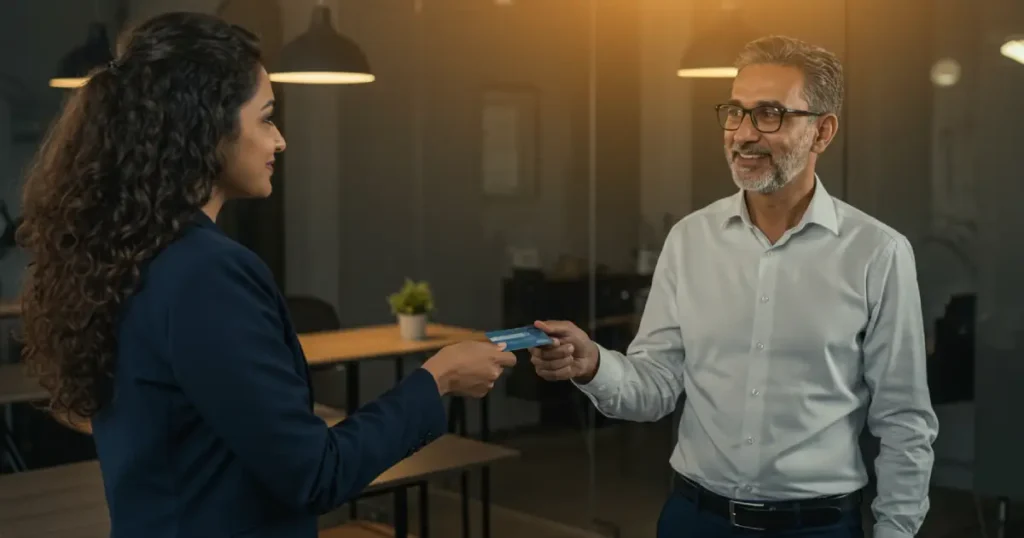 Persona entregando una tarjeta de credito