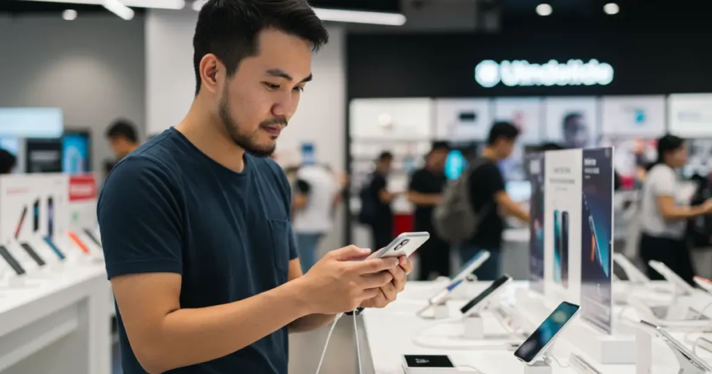 Persona comprando un celular